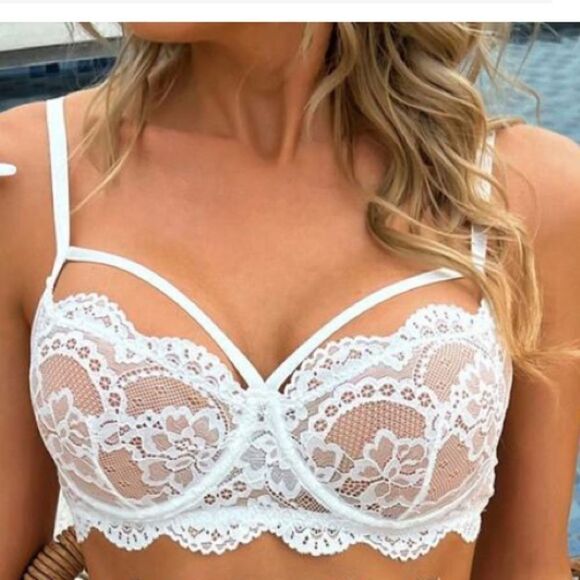 White Scalloped Lace Harness Bra M/L - Picture 2 of 7